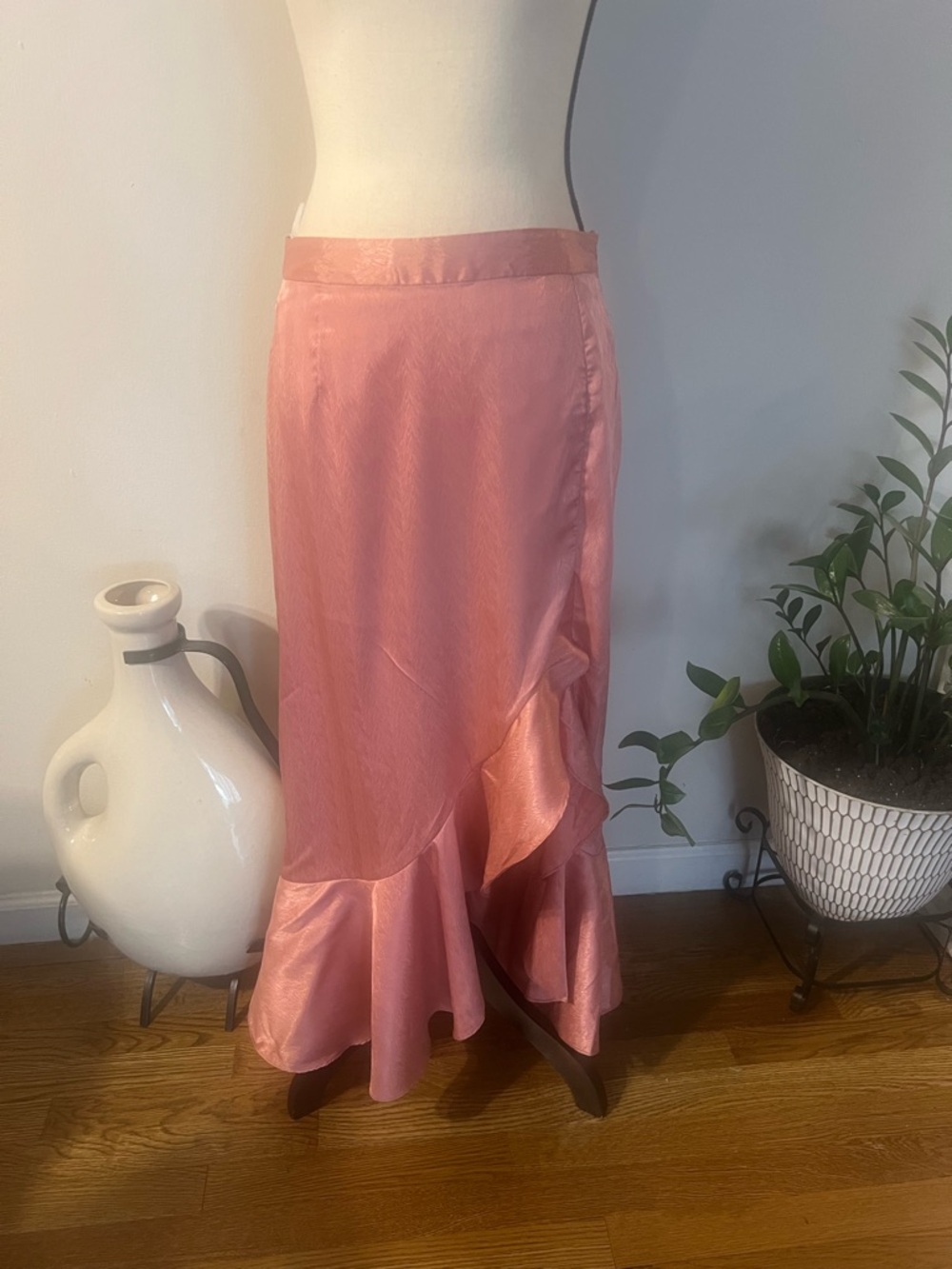 Lulu's Blush Satin High-Low Ruffle Skirt with Front Slit - Picture 15 of 16